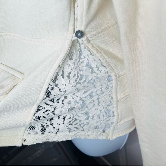 Others Follow Cleo Cream Ruffle Lace Insert Cotton Blazer Zip-Front M - Picture 9 of 13